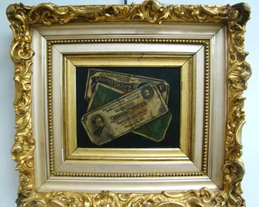 Victor Dubeuil, trompe l'oeil oil on canvas, 8 x 10 inches, est. $4,000-$6,000. Tonya A. Cameron Auctioneers image.