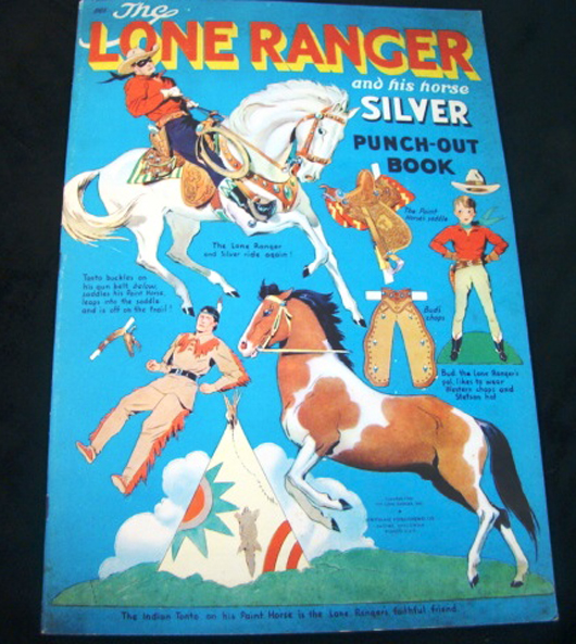 Original 1940s Lone Ranger and Silver punch-out book from a collection of Lone Ranger items to be auctioned, est. $500-$800. Tonya A. Cameron Auctioneers image.