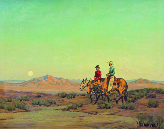 ‘Cowboys at Dusk’ by Karl Albert (Californian, 1911-2007). Image courtesy of Clars Auction Gallery.