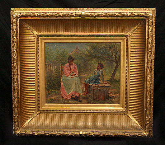 Original oil painting by Edward Lansom Henry (1841-1919), titled ‘Sketch of the Reading of the Story of Bluebird.’ Image courtesy of Kennedy’s Auction Service.
