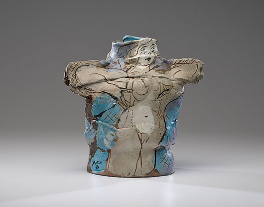 Untitled vessel with figures by Rudy Autio realized $8,812. Image courtesy of Cowan’s Auctions.