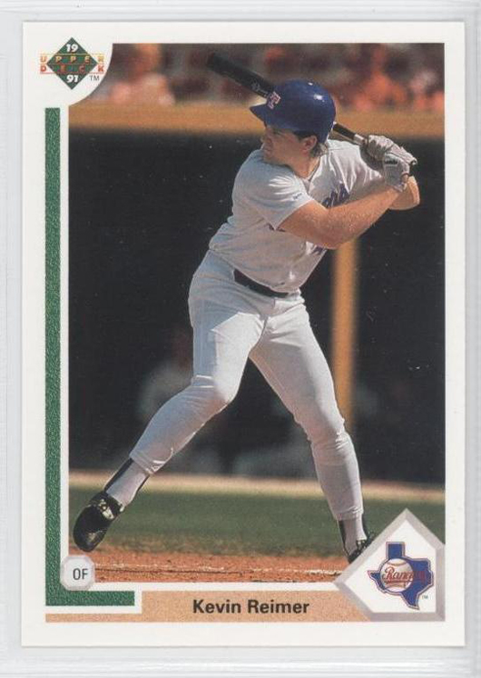 Front view of 1991 Upper Deck #494 Kevin Reimer baseball card. Image courtesy of www.CheckOutMyCards.com.