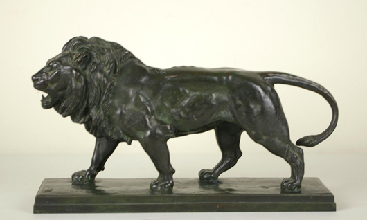 After Antoine Louis Barye ‘Lion qui Marche,’ bronze, F. Barbedienne, 15x9 inches. Estimate: $3,000-$5,000. Image courtesy of Leighton Galleries.