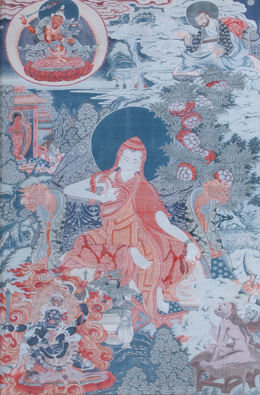 Woven brocade thangka depicting Sakya Pandita, Republic Period. Estimate: $3,000- $4,000. Image courtesy of Michaan’s Auctions.