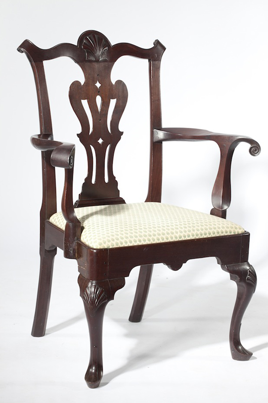 Philadelphia armchair attributed to William Savery (1721-1787), Philadelphia, circa 1760-1770 (est. $10,000-$15,000). Image courtesy of Leland Little Auction & Estate Sales Ltd.