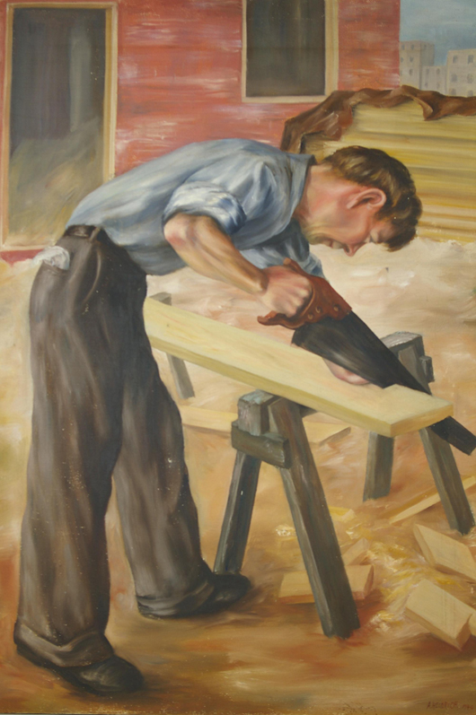1940 WPA painting ‘The Carpenter,’ signed A. Heinrich 1940, oil on canvas, 42 x 30 inches. Estimate $500-$700. Image courtesy of Leighton Galleries.
