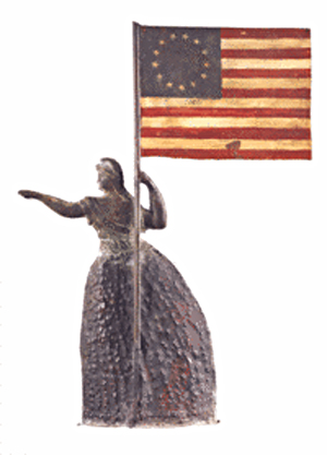 Look closely at the stars shown in any flag used as a design. It may help date it. This rare molded copper Liberty weather vane was estimated to sell for $150,000 to $200,000, but no one bid high enough to buy it. The circle of stars shows it was made in 1867.