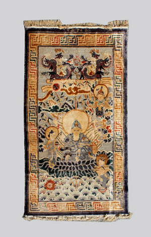 Chinese silk pictorial rug, approximately 4 feet x 6 feet 11 inches, sold for $11,700. Image courtesy of Michaan’s Auctions.
