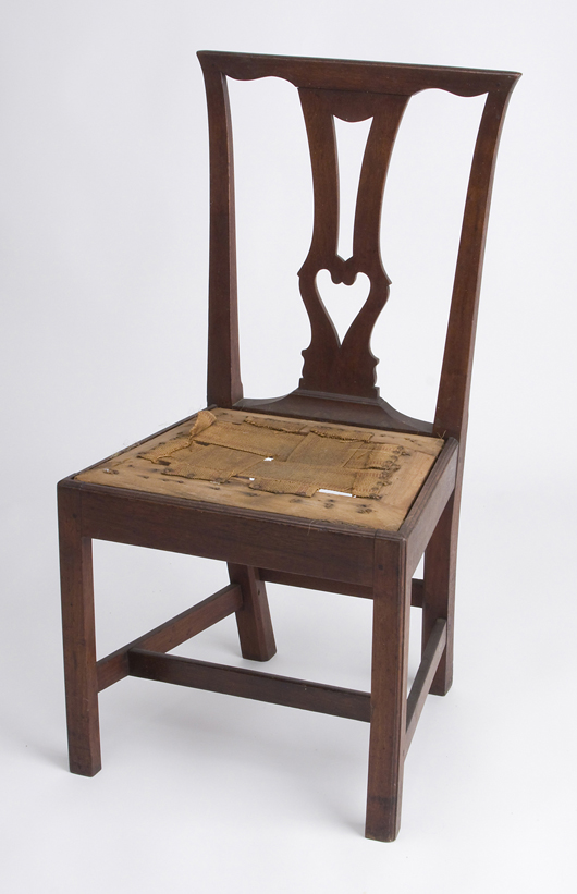Virginia Chippendale side chair, circa 1775. Estimate: $4,000-$6,000. Image courtesy of Jeffrey S. Evans & Associates.