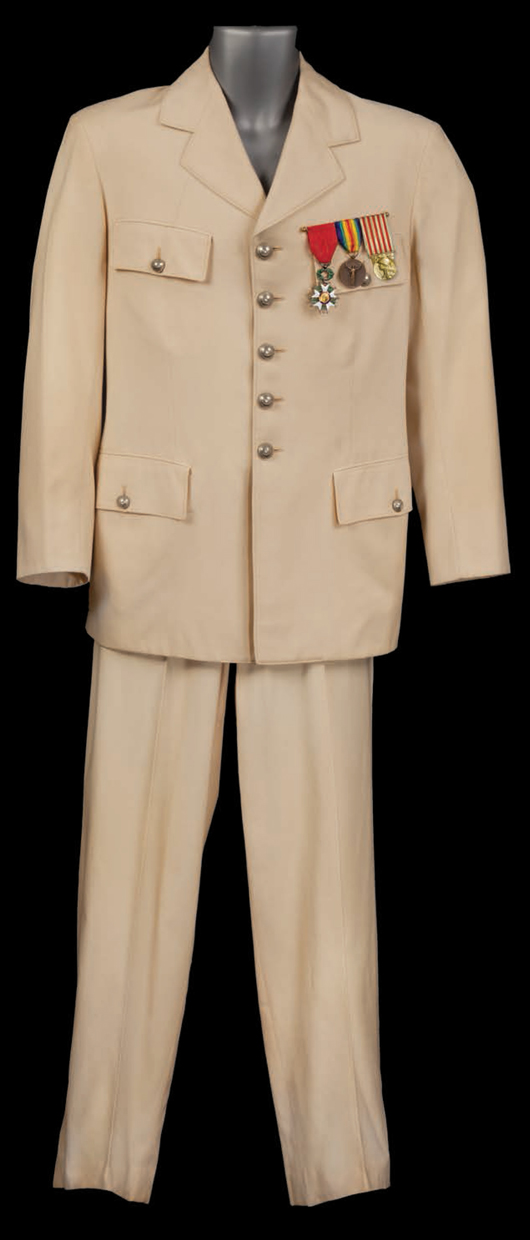 Claude Rains wore this uniform as “Captain Louis Renault” in Casablanca (Warner Bros., 1942). Pre-auction estimates range from $12,000 to $15,000. Image courtesy of Profiles in History.