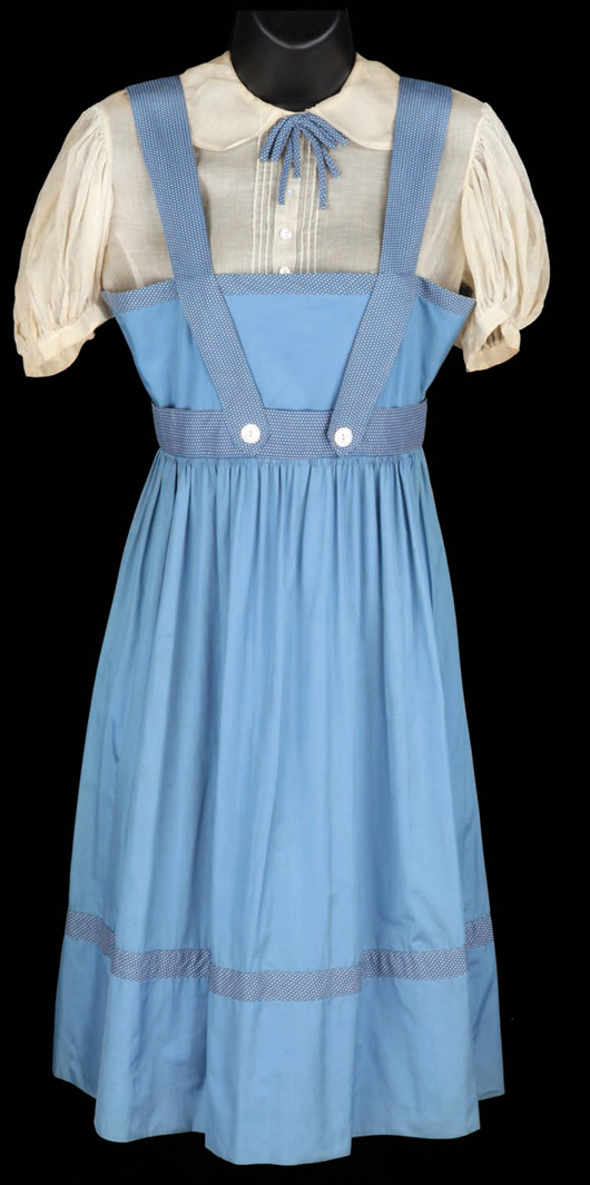 Worn by Judy Garland during the first two weeks of filming for The Wizard of Oz (MGM, 1939), this outfit is expected to bring $60,000-$80,000 in Profiles in History’s auction of The Debbie Reynolds Collection on June 18. Image courtesy of Profiles in History.
