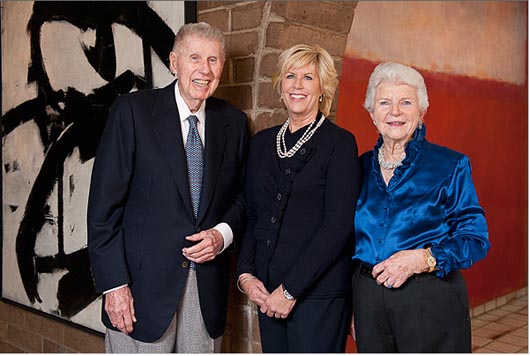 Harry W. Anderson, left, Mary Patricia Anderson Pence and Mary Margaret Anderson stand between two paintings, a Franz Kline and a Mark Rothko, which are part of the gift to Stanford. Image courtesy of The Stanford Report, Stanford University. Photo by Linda Cicero/Stanford News Service, used by permission.