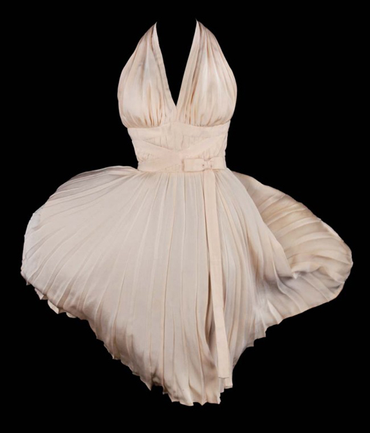 Ivory pleated "Subway" dress by Travilla, worn by Marilyn Monroe in the 1955 film The Seven Year Itch, sold by Profiles in History on June 18, 2011 for $5,658,000, inclusive of 23% buyer's premium. Image courtesy of LiveAuctioneers.com Archive and Profiles in History.