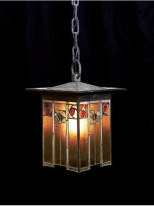 A leaded-glass hanging lamp from the San Diego Museum of Art's exhibition titled Gustav Stickley and the American Arts and Crafts Movement. Image courtesy of the San Diego Museum of Art.