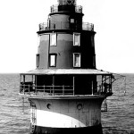 A U.S. Coast Guard photo shows the 1913 cast-iron Miah Maull Shoal Light off the coast of New Jersey. Image courtesy of Wikimedia Commons.