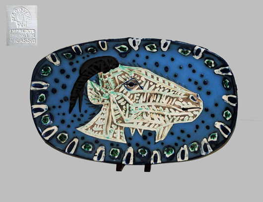  Pablo Picasso (Spanish. 1881-1973), 'Tete de Chevre de Profil, (A.R. 145), terre de faience platter, 1952, from an edition of 250. Image courtesy of Auction Gallery of the Palm Beaches. 