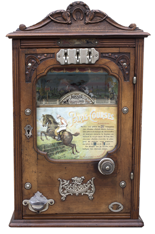 French slot machine, 1911, made by Bussoz Constructor Bre SGDG., 27 Rue Condorcet, Paris. Estimate: $5,000-$10,000. Image courtesy of Holabird-Kagin Americana.
