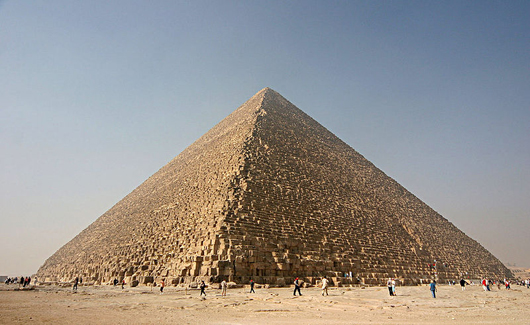 The Great Pyramid of Giza, also called the Pyramid of Khufu and the Pyramid of Cheops; photo by Nina Aldin Thune, licensed under the Creative Commons Attribution-Share Alike 3.0 Unported license.
