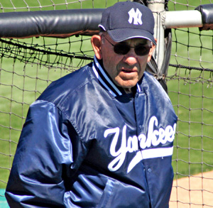 Yogi Berra, pictured in 2007, played for the New York Yankees from 1946 to 1963 and managed the team in 1964 and 1984-1985. This file is licensed under the Creative Commons Attribution-Share Alike 3.0 Unported license.