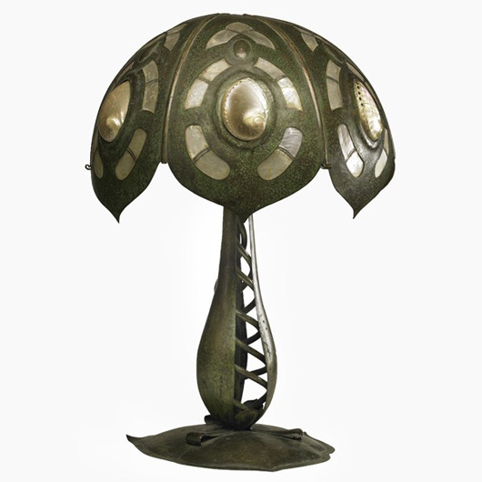 Elizabeth Burton ‘Hylas’ hammered copper table lamp: $52,700. Image courtesy of Rago Arts and Auction Center.
