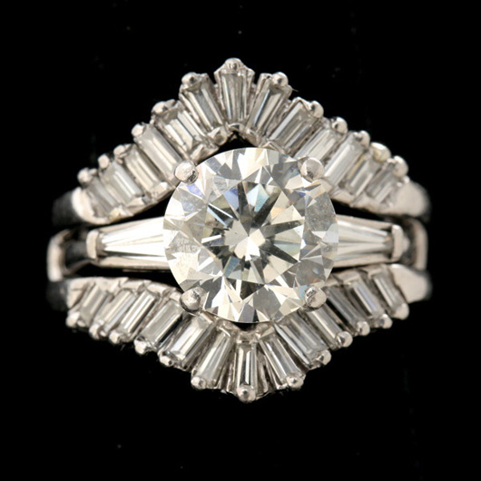 Diamond, platinum engagement ring with guard. Estimate: $5,000-$7,000. Image courtesy of Michaan’s Auctions.