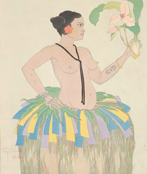 Paul Jacoulet (French, 1902-1960) ‘Belle de Yap et Orchidles.’ Estimate: $700-$1,000. Image courtesy of Michaan’s Auctions.
