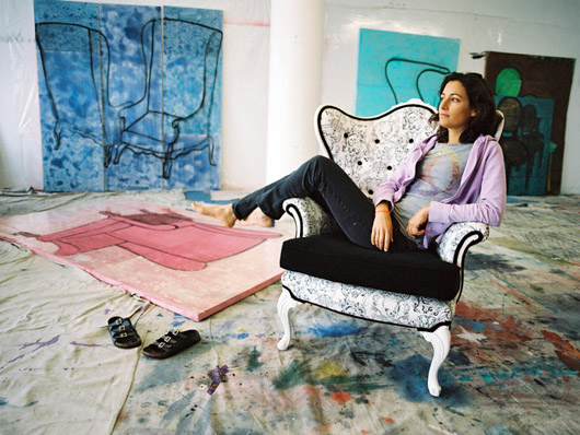 Madeleine Paternot, artist and founder of the Verbier 3-D Sculpture Park, relaxing in her Brooklyn studio. Image courtesy of Madeleine Paternot.