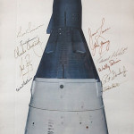Gemini Program, circa1965, signed ‘space capsule’ color lithograph signed by Gus Grissom, Frank Borman, Charles Conrad, Neil Armstrong, Michael Collins, James Lovell, John Young, Edward White, Wally Schirra, Robert Gordon and Dave Scott. Estimate: $7,500 -$10,000. Image courtesy of Ira and Larry Goldberg Auctioneers.