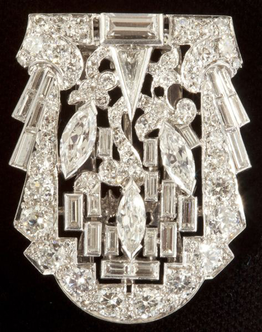 Art Deco platinum diamond clip: $3,220. Image courtesy of Leland Little Auction & Estate Sales Ltd.