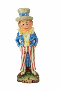 Enjoy Fourth of July with this patriotic Brownie dressed for the holiday. The turn-of-the-century majolica figure sold for $165 at a Strawser auction in Wolcottville, Ind.