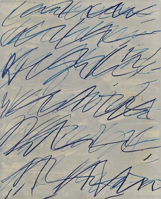 Cy Twombly (American, 1928-2011), Roman Notes, Offset lithograph in colors on heavy offset paper, 1970. Published by Neuendorf Verlag, Hamburg. Auctioned by Phillips de Pury & Co. on April 21, 2011. Image courtesy of LiveAuctioneers.com archive and Phillips de Pury & Co.