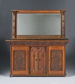 Cincinnati Art Carved sideboard with Benjamin Pittman carving, possibly made for exhibition. Estimate: $10,000-$15,000. Image courtesy of Cowan’s Auctions.