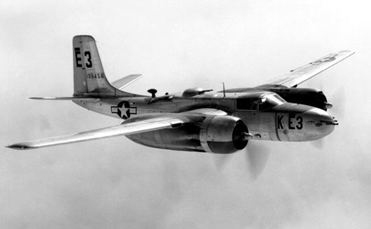 The A-26 Invader, a light bomber built by Douglas Aircraft, was first used in by the U.S. in World War II. Image courtesy of Wikimedia Commons.