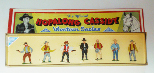 Timpo boxed Hopalong Cassidy set, one of only two or three known, $5,040. Old Toy Soldier Auctions image.