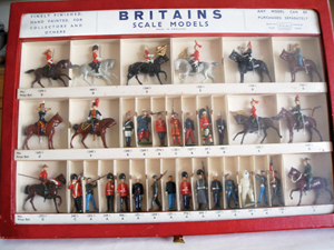 Britains picture pack counter display box containing 33 figures, hinged front cover, $6,000. Old Toy Soldier Auctions image.