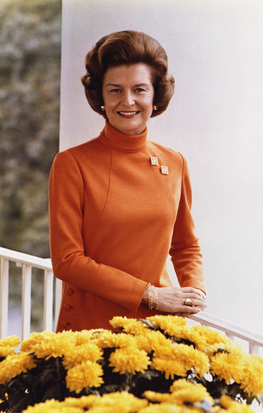 First lady Betty Ford in an official White House photograph, 1974. Image courtesy of Wikimedia Commons.
