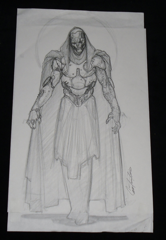  ‘Fantastic Four’ (2005) Dr. Doom concept art, hand-drawn costume design sketch, 11 inches x 18 inches. Image courtesy of Premiere Props.