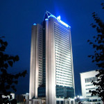 Gazprom’s 35-story headquarters, pictured here, is located in Moscow, but the world’s largest extractor of natural gas plans to build a far taller skyscraper in St. Petersburg. Image courtesy of Wikimedia Commons.
