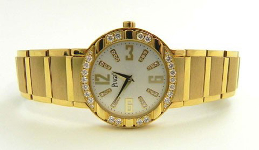 Piaget 18K yellow gold ladies wristwatch #10141 with diamond mounted bezel and chapter marks, est. $12,000-$18,000. Image courtesy of Crescent City Auction Gallery.