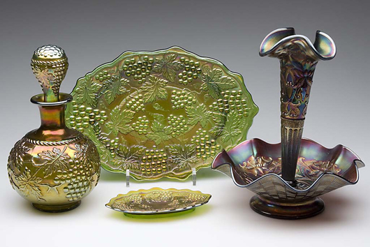 Selection of carnival glass. Image courtesy of Jeffrey S. Evans & Associates.