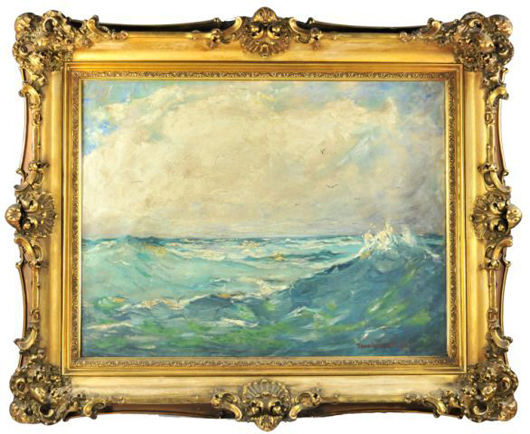 Thomas Lorraine Hunt (1882-1938) seascape, oil on canvas, signed lower right and dated 1922, 22 x 28 inches. Estimate: $8,000-$10,000. Image courtesy of Gray’s Auctioneers.