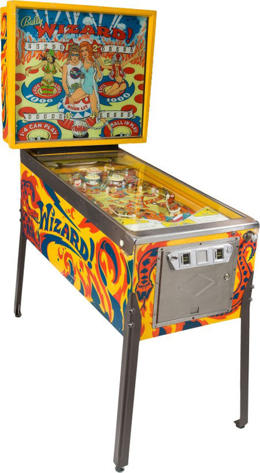  The Who’s album ‘Tommy’ inspired this 1975 Baly pinball machine called Wizard. Images of Roger Daltry and Ann-Margaret, who both starred in the movie version of the rock opera, are pictured on the backboard. Heritage Auctions estimates it will sell for $4,000-$6,000 at a July 29 auction. Image courtesy of Heritage Auctions.