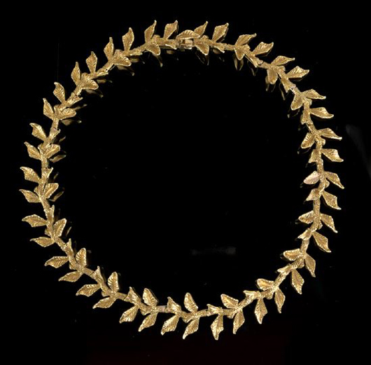 Salvador Dali (Spanish, 1904-1989) ‘Tree of Life’ necklace, circa 1941, 18K yellow gold, signed in the clasp by Alemany & Ertman, the fabricators, and on the face of one links with the name of the artist, 15 1/4 inches. Estimate: $10,000-$15,000. Image New Orleans Auction Galleries Inc.