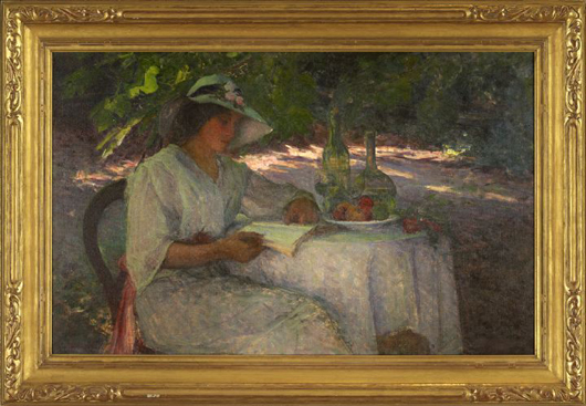 Helen Maria Turner (American/Louisiana, 1858-1958) ‘Late Afternoon,’ oil on canvas, titled and signed, 28 1/2 x 46 inches, in a Aesthetic-style giltwood frame. Estimate: $25,000-$40,000. Image New Orleans Auction Galleries Inc.