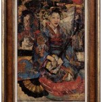 Brunk Auctions devoted an entire page in the color catalog to Edward Atkinson Hornel’s Music in Japan, a 24 ¼” X 15-7/8” oil on canvas painting of a seated shamisen player. The 1894 painting opened at its reserve of $22,000 and sold to a phone bidder for $114,000. Image courtesy of Brunk Auctions.