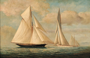 Tayler (Anglo/American, 20th/21st century) Racing Yachts. Signed ‘D. TAYLER’ oil on canvas, 24 x 36 inches, framed. Estimate $1,000-$1,500. Image courtesy of Skinner Inc