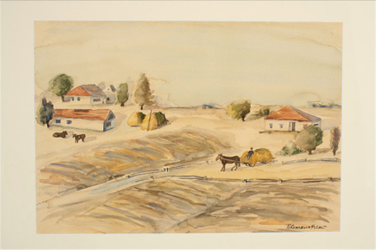 Pyotr Petrovich Konchalovsky (Russian Federation, 1876-1956) ‘Hay Harvest,’ watercolor on paper. Estimate: $4,000-$6,000. Image courtesy of Michaan’s Auctions.