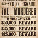 Broadside advertising reward for capture of Lincoln assassination conspirators, illustrated with photographic prints of John H. Surratt, John Wilkes Booth and David E. Herold. Image courtesy of Wikimedia Commons.