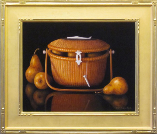 Ronalee Crocker, ‘Nantucket Basket With Pears,’ oil, image size: 16 x 20 inches, framed. Image courtesy of North Shore Art Association. Estimate: $6,800-$13,600. Image courtesy of North Shore Art Association.