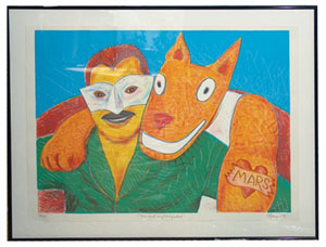 Gilbert 'Magu' Lujan signed limited edition (#91/100) lithograph ‘Me and My Compadre,’ 21x 28 inches, circa 1989. Image courtesy of LiveAurctioneers.com Archive and Santa Monica Auctions.